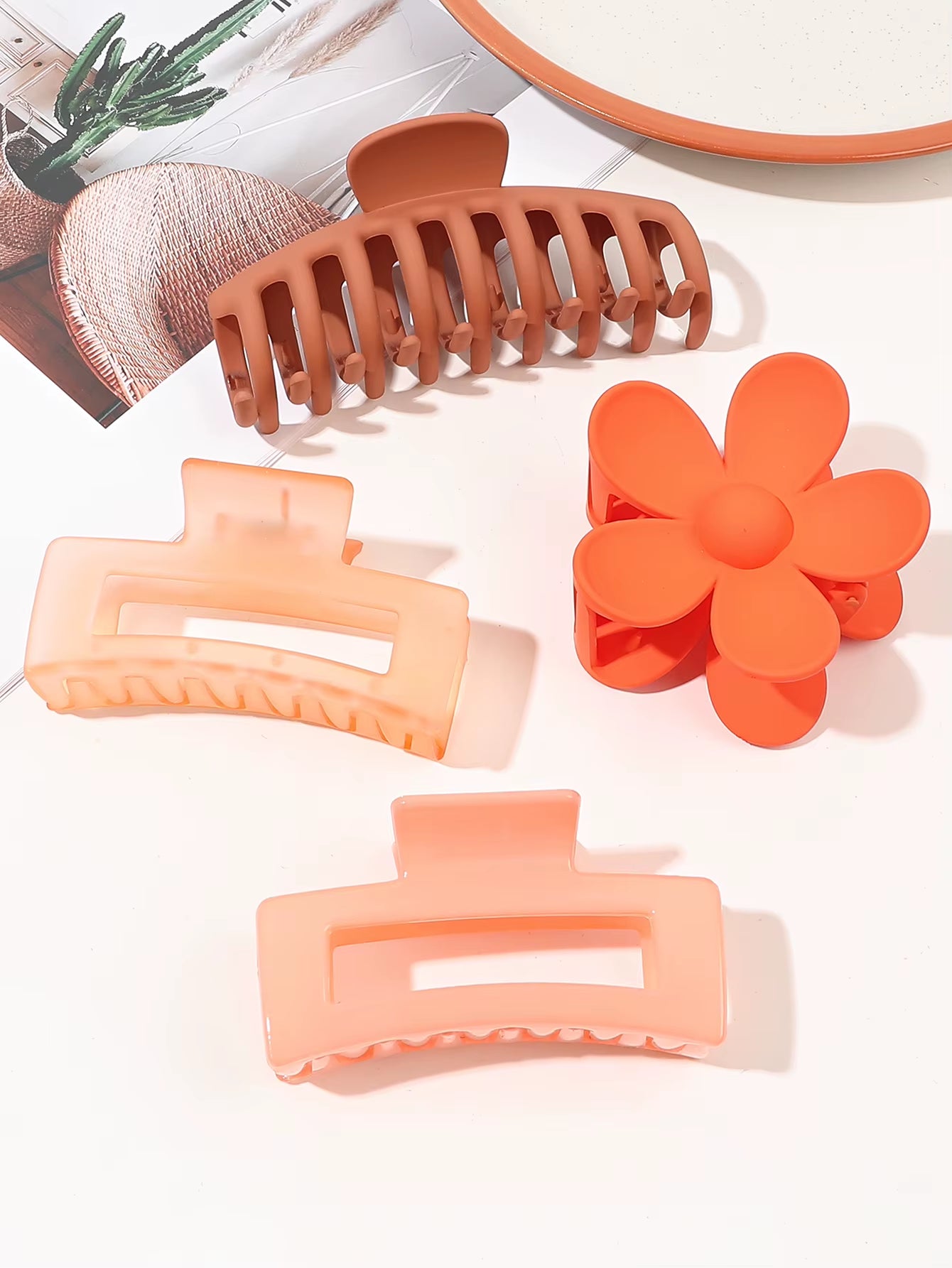 Set of 4 Pink Hair Claw Clips - Multi-Style Floral Design for Thick Hair, Non-Slip Accessories for Women