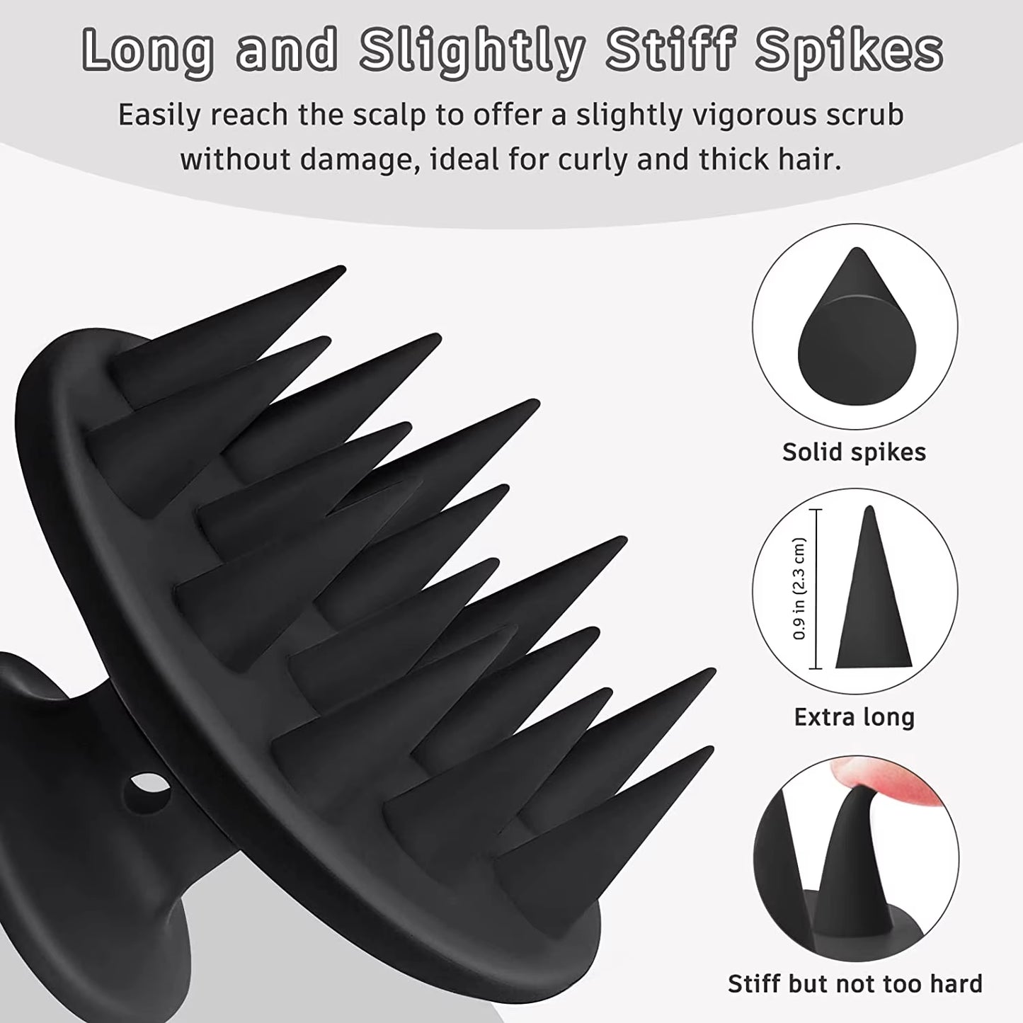 Silicone Scalp Massager and Shampoo Brush for Long, Curly, and Thick Hair with Stiff Spikes for Effective Exfoliation