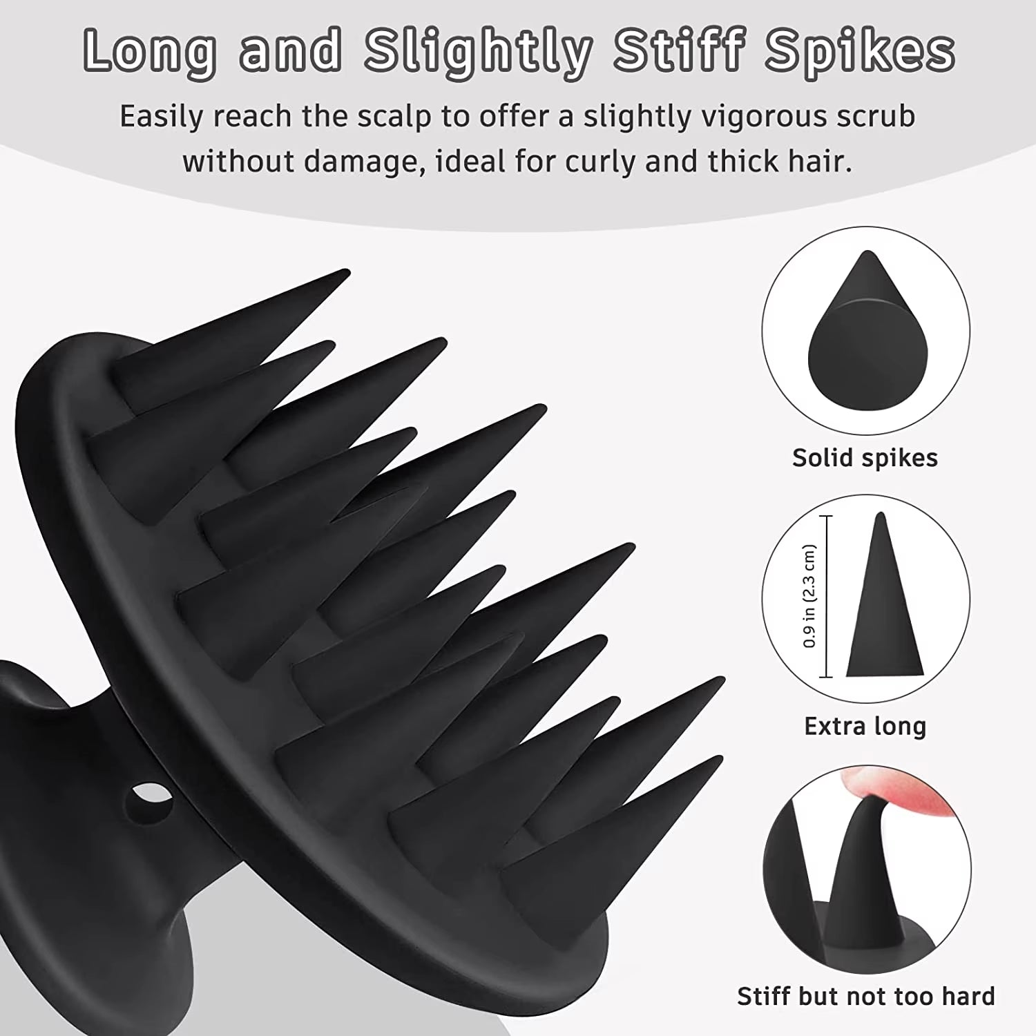 Silicone Scalp Massager and Shampoo Brush for Long, Curly, and Thick Hair with Stiff Spikes for Effective Exfoliation