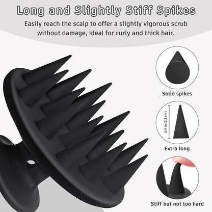 Silicone Scalp Massager and Shampoo Brush for Long, Curly, and Thick Hair with Stiff Spikes for Effective Exfoliation