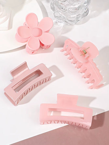 Set of 4 Pink Hair Claw Clips - Multi-Style Floral Design for Thick Hair, Non-Slip Accessories for Women
