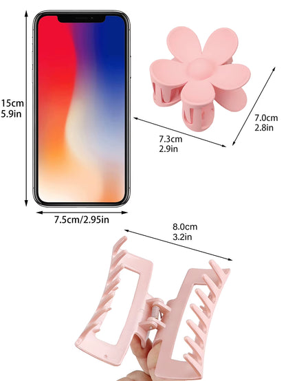 Set of 4 Pink Hair Claw Clips - Multi-Style Floral Design for Thick Hair, Non-Slip Accessories for Women